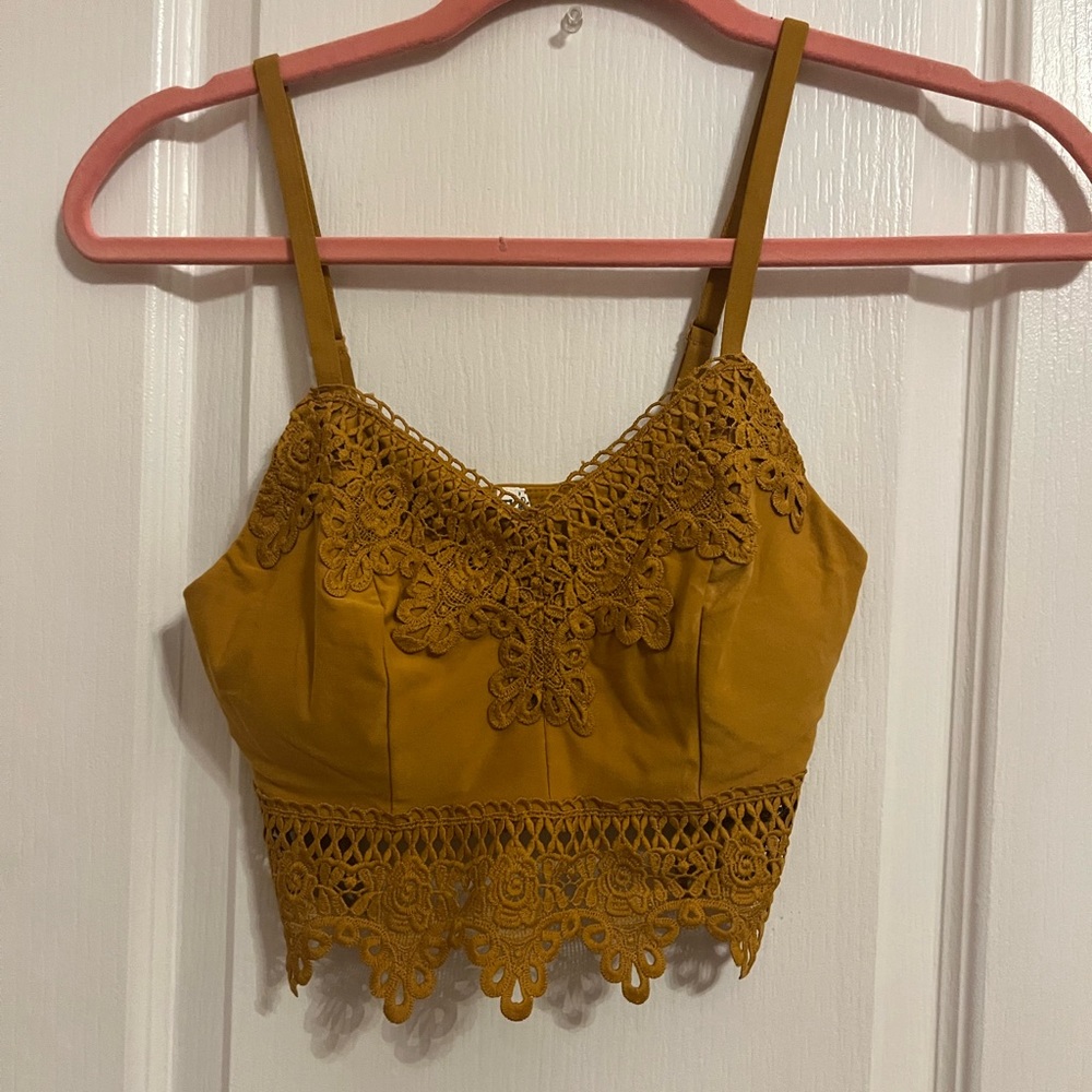 Mustard Yellow Bralette/Top With Patterned Stitching on Top and Bottom
